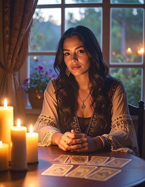Cartomante legge le carte sull'amore al suo cliente